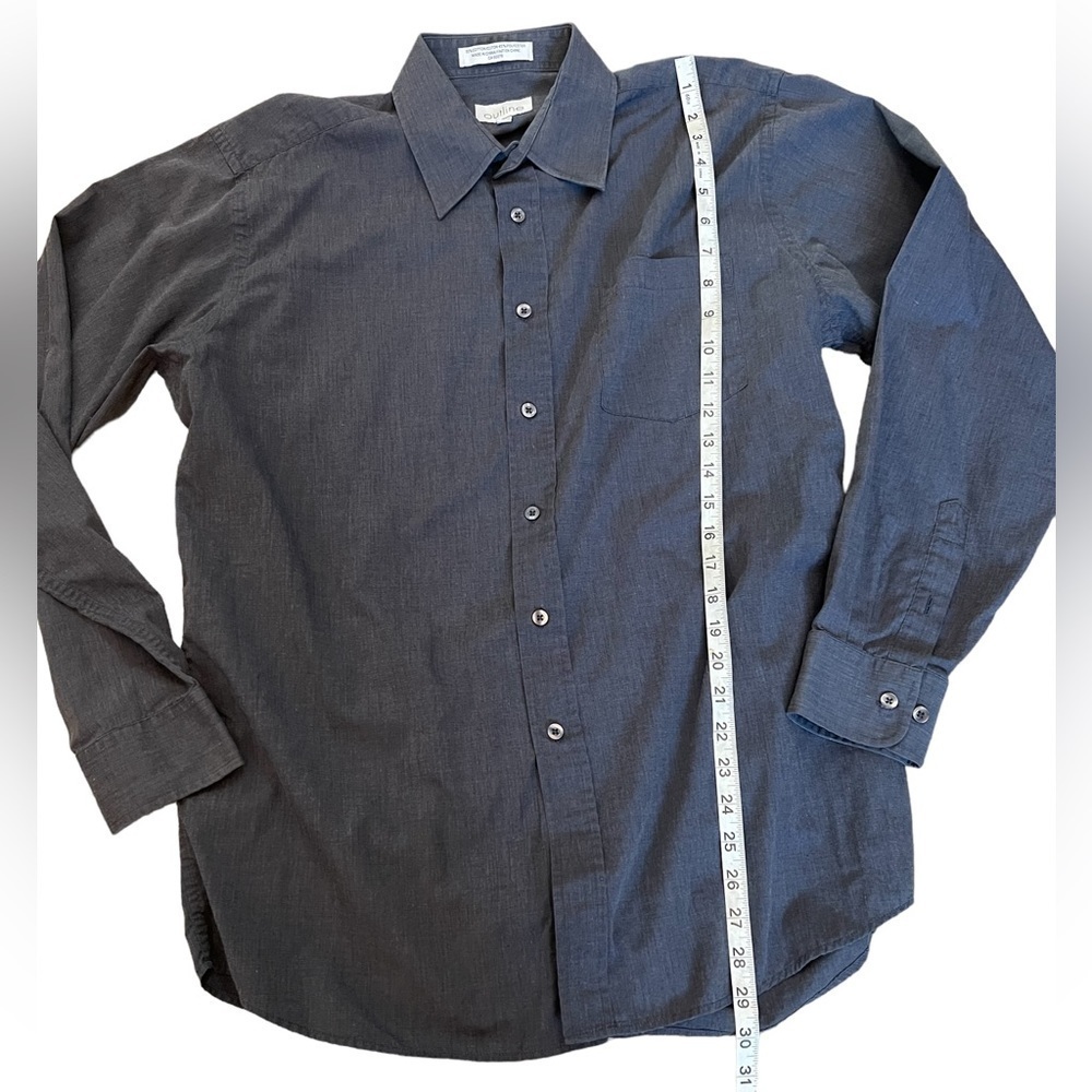 MENS Charcoal Grey Long Sleeve Button Up Collared Dress Shirt 16 - Picture 5 of 7